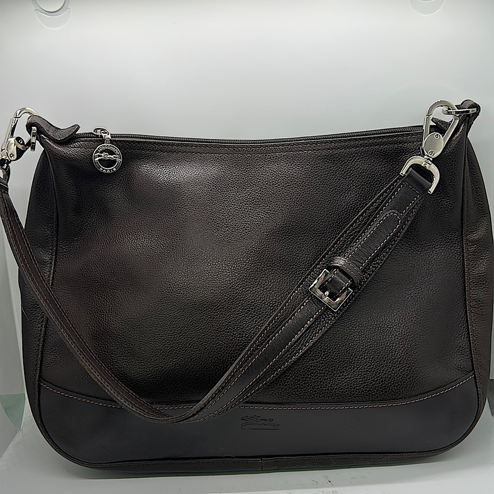 Longchamp Luxurious Dark Brown Pebbled Leather Hobo Bag Purse 🌺🌺